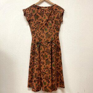 Vtg 1950s 'Modern Classics' Cheetah / Floral MCM Rockabilly Dress sz S/M*